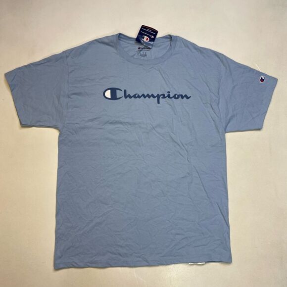 Champion Logo Graphic T-shirt Men Large Blue Short Sleeve GT23H NWT - Picture 1 of 6